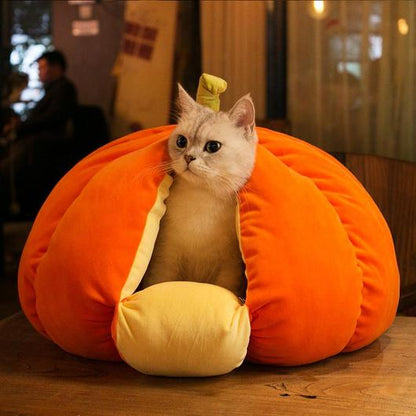 Plush Pumpkin Cat Bed