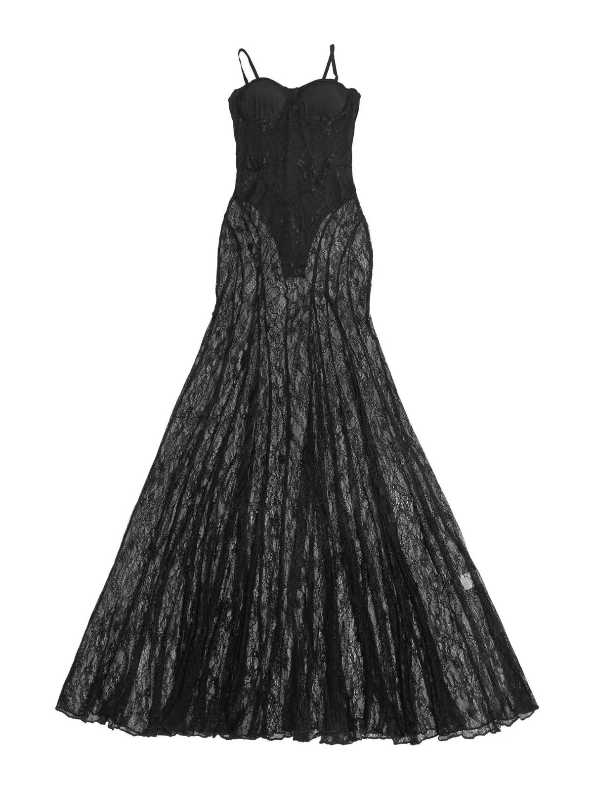 Black sheer lace sweetheart neck maxi dress product view